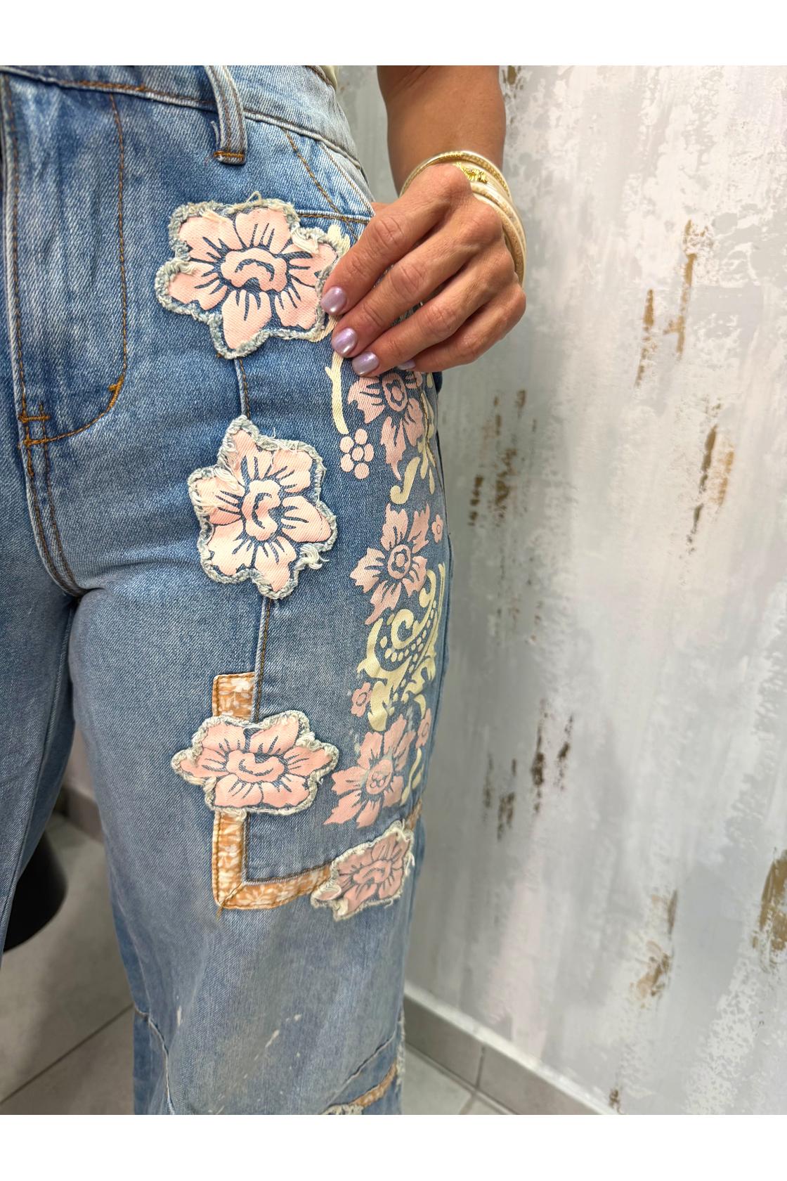 Block Patched Pants Denim Pants